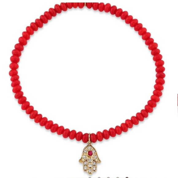 Sydney Evan red bamboo w 18k gold Hamsa w diamonds ruby broken - Picture 8 of 15
